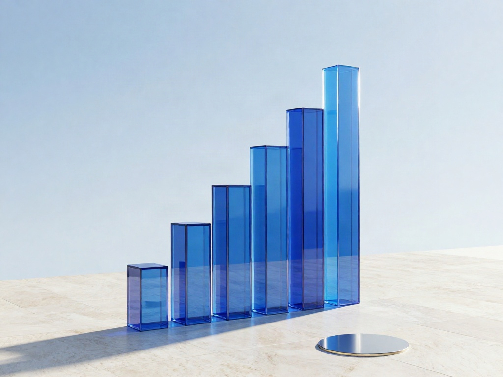 Ascending cobalt glass columns representing a clear path from business data to strategic growth